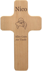 Geschenk zur Taufe: Holzkreuz mit personalisierter Gravur